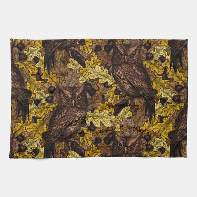 Autumn owls tea towel (Horizontal)