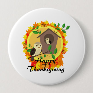 Autumn Owls Thanksgiving 10 Cm Round Badge