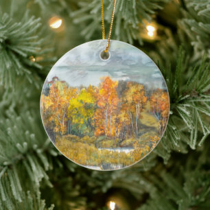 Autumn  painting watercolor ceramic tree decoration
