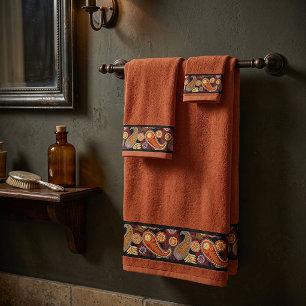 Autumn paisley border bath towel set