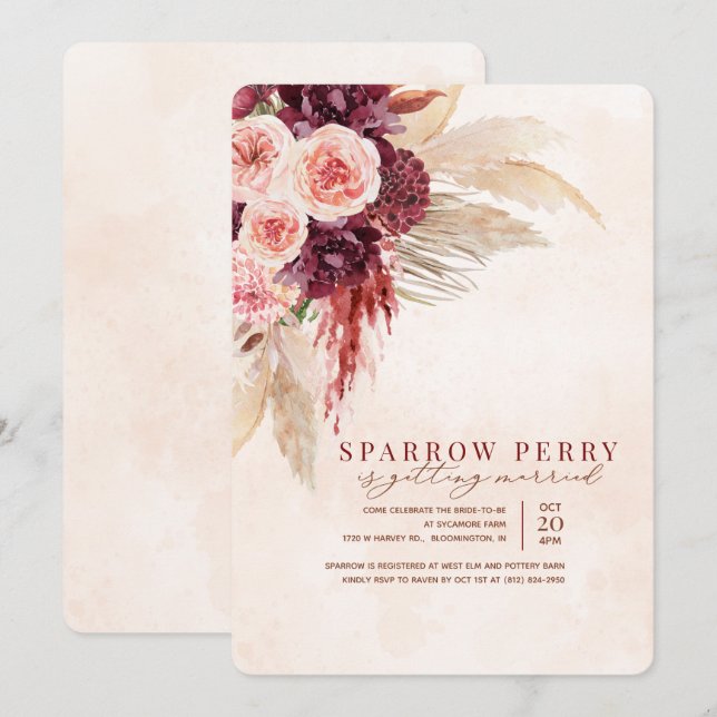 Autumn Pampas Grass Bridal Shower Invitation (Front/Back)