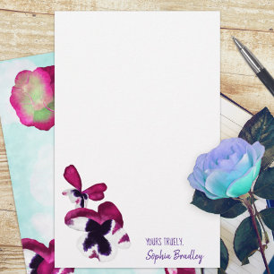 Autumn Pansies, Aqua, Pink, Purple Stationary