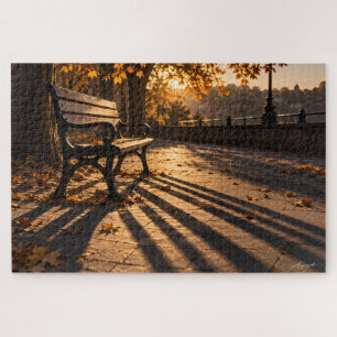 Autumn Park Bench Shadow Photography Jigsaw Puzzle