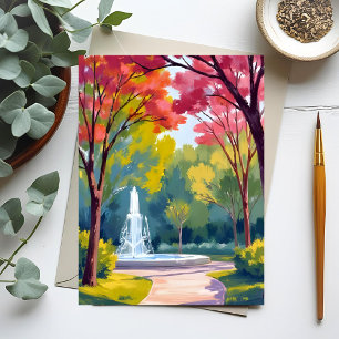 Autumn Park Fall Foliage Watercolor Postcard