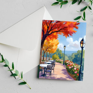 Autumn Park Stroll Watercolor Fall Foliage Card