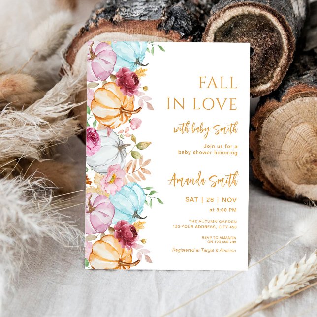 Autumn Pastel Pumpkins Fall in love Baby Shower Invitation (Creator Uploaded)