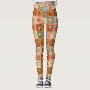 Autumn Patchwork Fall Pattern Leggings