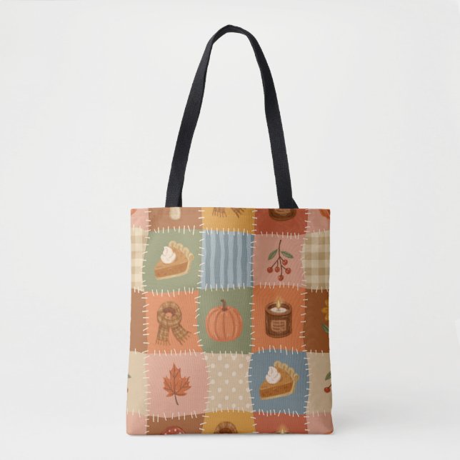 Autumn Patchwork Fall Pattern Tote Bag (Front)