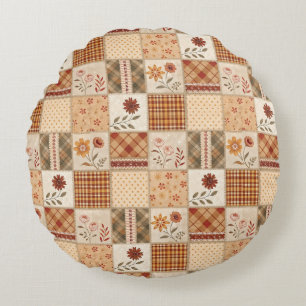 Autumn Patchwork Floral Duvet Cover & Round Cushion
