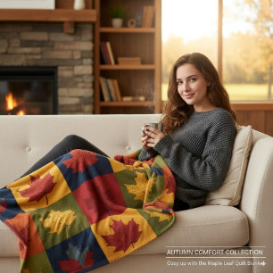 Autumn Patchwork Quilt Style with Maple Leaves  Fleece Blanket