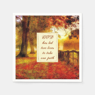 Autumn Path Fall Colourful Leaves Christian Weddin Napkin