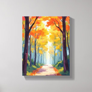 Autumn Path Fall Foliage Painting Canvas Print