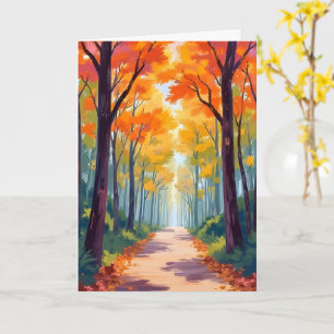 Autumn Path Fall Foliage Painting Card