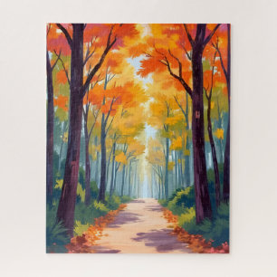 Autumn Path Fall Foliage Painting Jigsaw Puzzle