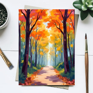 Autumn Path Fall Foliage Painting Postcard