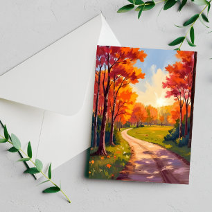 Autumn Path   Red Foliage Nature Landscape Card
