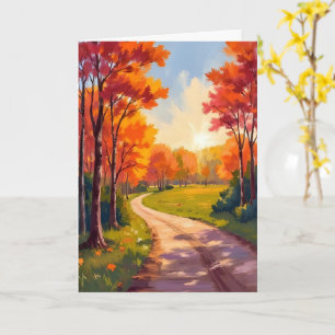 Autumn Path Red Foliage Nature Landscape Card