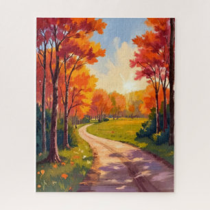 Autumn Path   Red Foliage Nature Landscape Jigsaw Puzzle