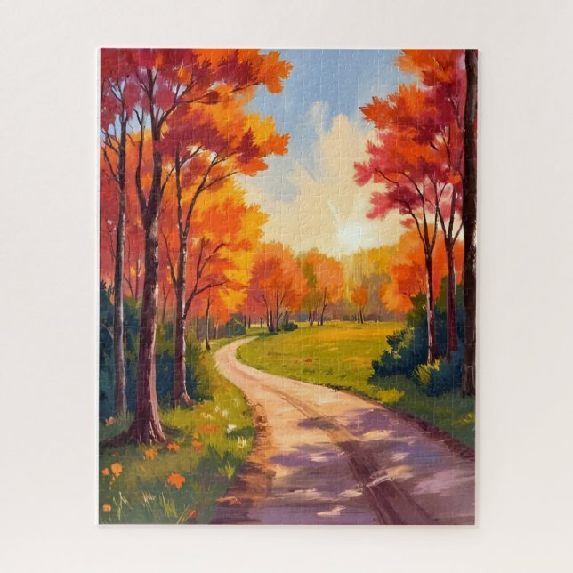 Autumn Path | Red Foliage Nature Landscape Jigsaw Puzzle (Vertical)