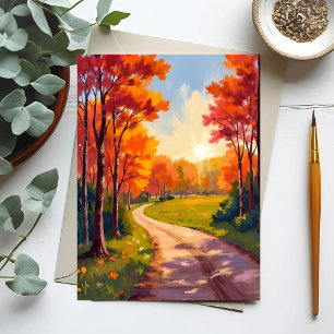 Autumn Path   Red Foliage Nature Landscape Postcard