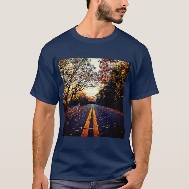 Autumn Path with a Wolf – Mystic Forest Concept T-Shirt (Front)