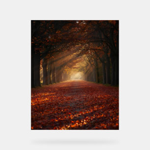 Autumn Pathway – Serene Tree Tunnel Art Print Acrylic Sign