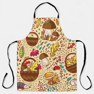 Autumn pattern. Basket with leaves, branches and b Apron