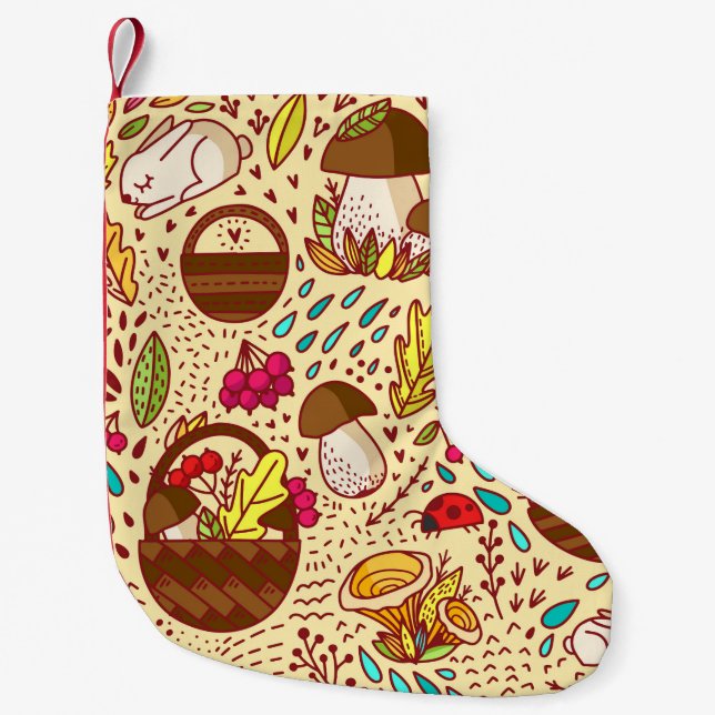 Autumn pattern. Basket with leaves, branches and b Small Christmas Stocking (Front)