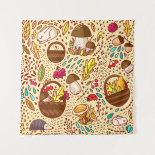 Autumn pattern. Basket with leaves, branches and b Tapestry