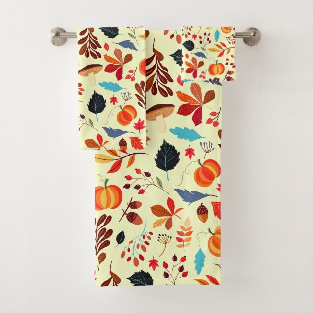 Autumn Pattern Bath Towel Set - Your Colours (Insitu)