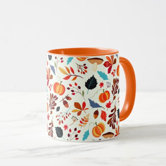 Autumn Pattern Coffee Mug Fall Leaves (Front Right)
