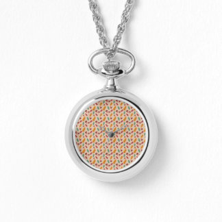 Autumn Pattern Leaf Silver Necklace Watch
