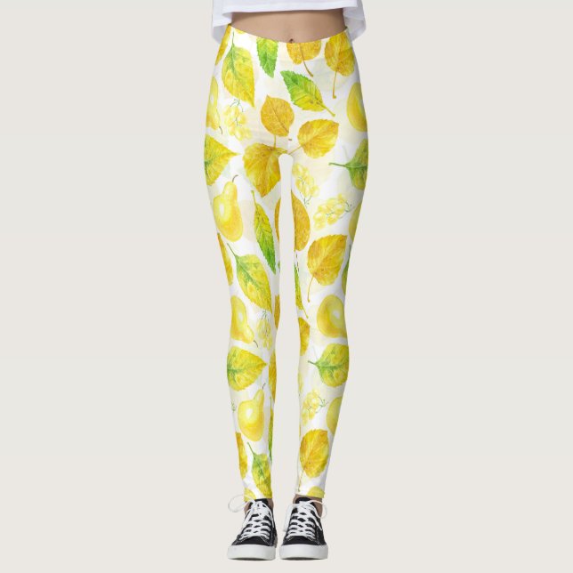 Autumn pattern watercolor leggings (Front)