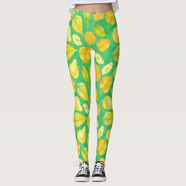 Autumn pattern watercolor leggings (Front)