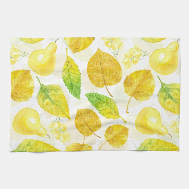 Autumn pattern watercolor tea towel (Horizontal)