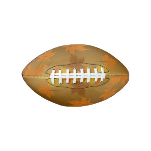 Autumn pattern with falling maple leaves and bokeh american football