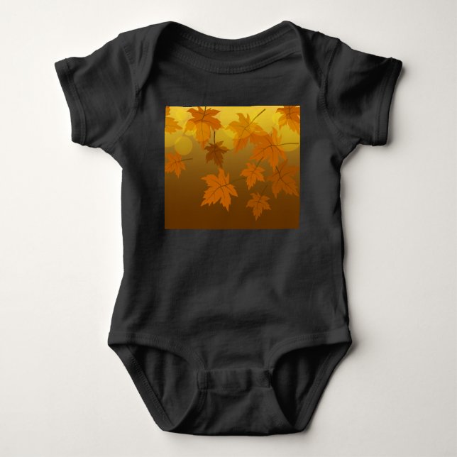 Autumn pattern with falling maple leaves and bokeh baby bodysuit (Front)