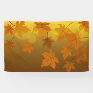 Autumn pattern with falling maple leaves and bokeh banner