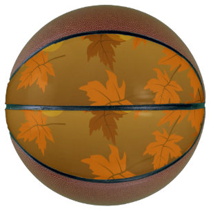 Autumn pattern with falling maple leaves and bokeh basketball