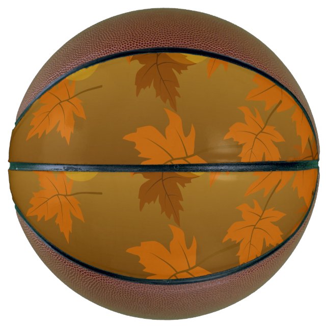 Autumn pattern with falling maple leaves and bokeh basketball (Front)