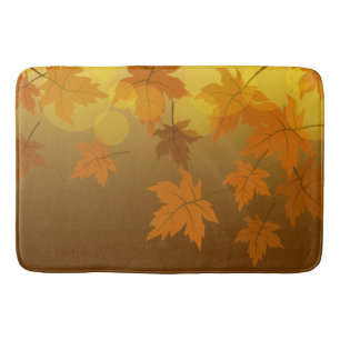 Autumn pattern with falling maple leaves and bokeh bath mat