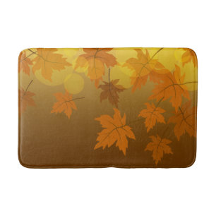 Autumn pattern with falling maple leaves and bokeh bath mat