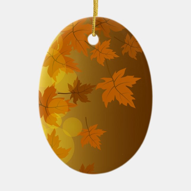 Autumn pattern with falling maple leaves and bokeh ceramic tree decoration (Front)