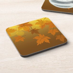 Autumn pattern with falling maple leaves and bokeh coaster