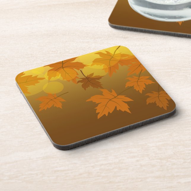 Autumn pattern with falling maple leaves and bokeh coaster (Left Side)