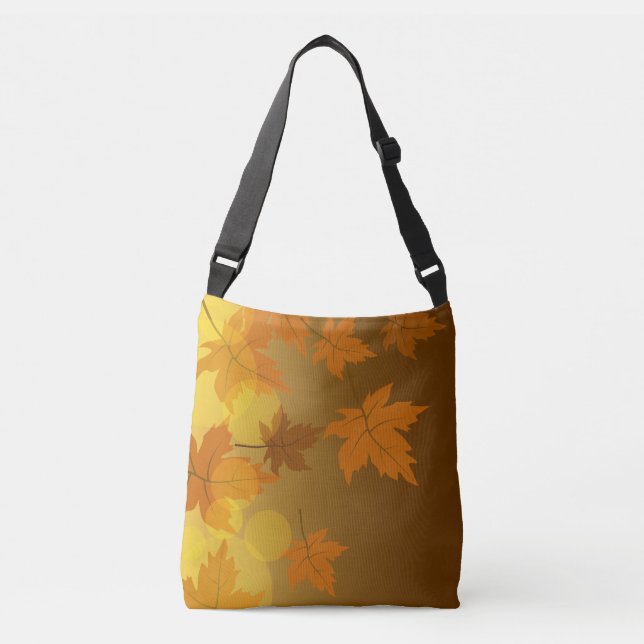 Autumn pattern with falling maple leaves and bokeh crossbody bag (Front)