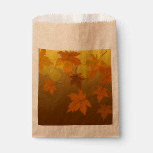 Autumn pattern with falling maple leaves and bokeh favour bags