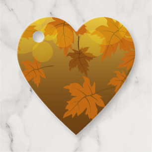 Autumn pattern with falling maple leaves and bokeh favour tags