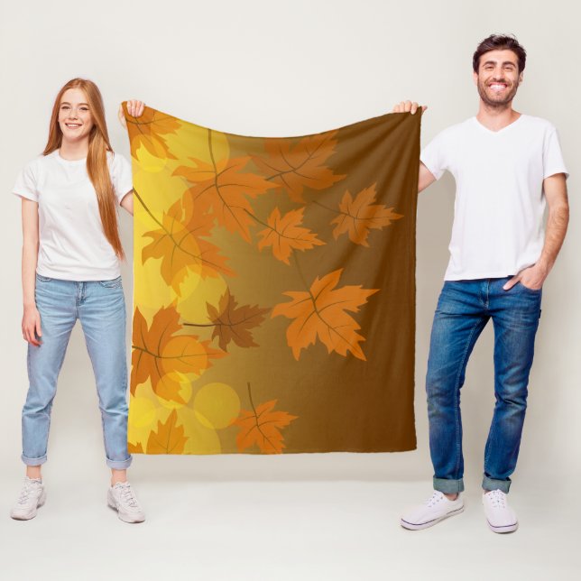 Autumn pattern with falling maple leaves and bokeh fleece blanket (In Situ)
