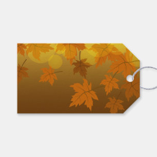 Autumn pattern with falling maple leaves and bokeh gift tags
